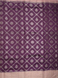 Raw mango pattu saree dark wine color allover zari weaves & zari border with rich pallu and contrast plain blouse