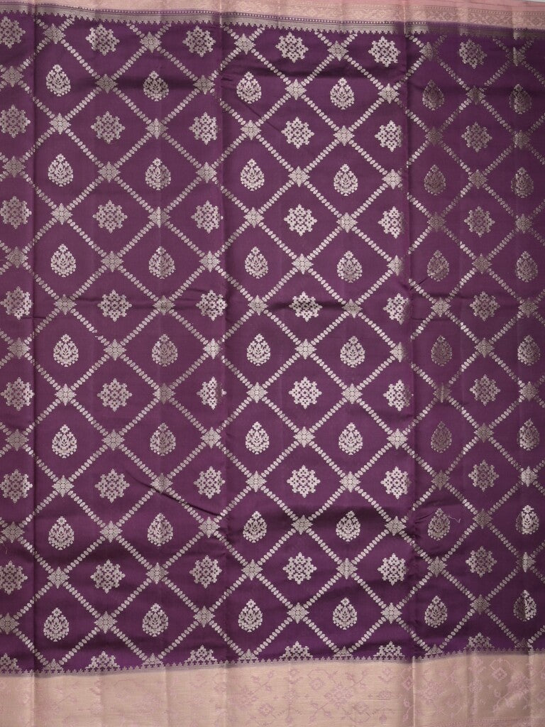Raw mango pattu saree dark wine color allover zari weaves & zari border with rich pallu and contrast plain blouse