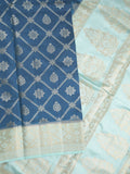 Raw mango pattu saree peacock blue color allover zari weaves & zari border with rich pallu and contrast plain blouse