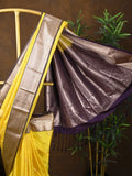 Kanchi pattu saree yellow color allover zari weaves & kanchi border with rich pallu and contrast plain blouse