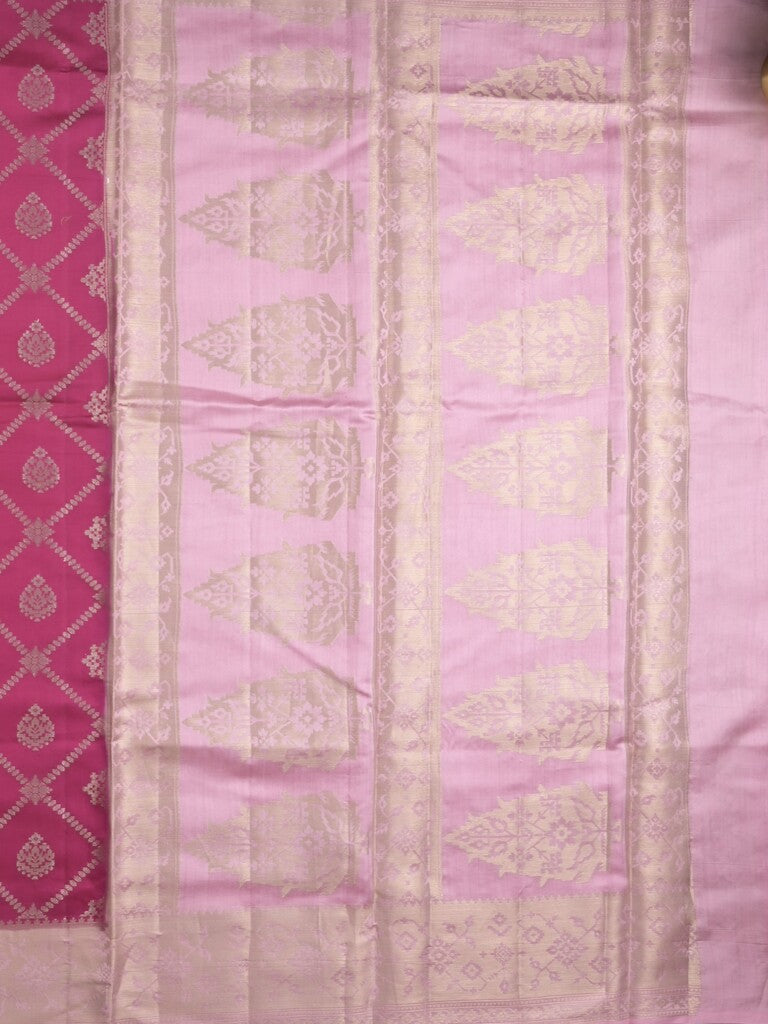 Raw mango pattu saree magenta color allover zari weaves & zari border with rich pallu and contrast plain blouse
