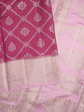 Raw mango pattu saree magenta color allover zari weaves & zari border with rich pallu and contrast plain blouse