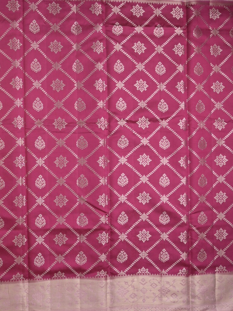 Raw mango pattu saree magenta color allover zari weaves & zari border with rich pallu and contrast plain blouse