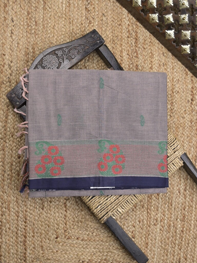 Kanchi cotton saree in grey color allover motifs with self pallu and matching blouse