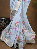 Rocket saree Soft organza saree light blue color