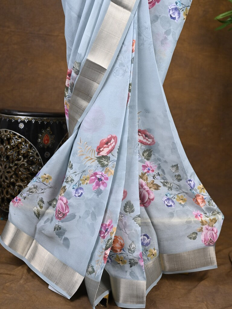 Rocket saree Soft organza saree light blue color