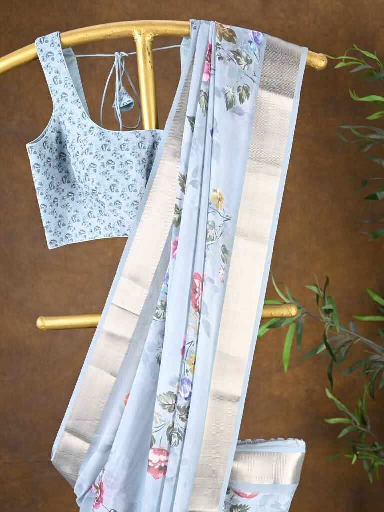 Rocket saree Soft organza saree light blue color