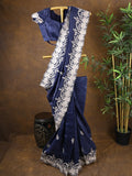 Rocket saree Crush organza saree navy blue color