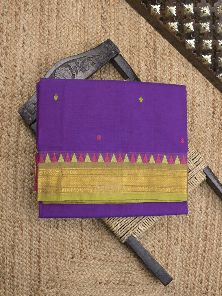 Kanchi cotton saree in violet color allover checks with self pallu and matching blouse