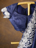 Rocket saree Crush organza saree navy blue color
