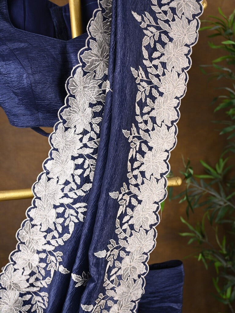 Rocket saree Crush organza saree navy blue color