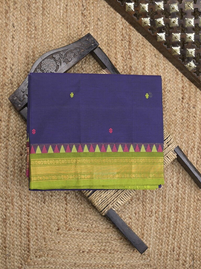 Kanchi cotton saree in navy blue color allover checks with self pallu and matching blouse