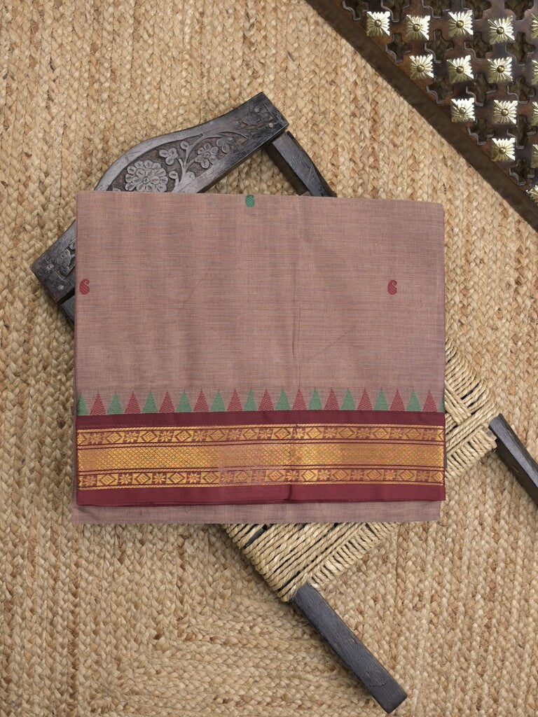 Kanchi cotton saree in beige color allover checks with self pallu and matching blouse