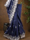 Rocket saree Crush organza saree navy blue color