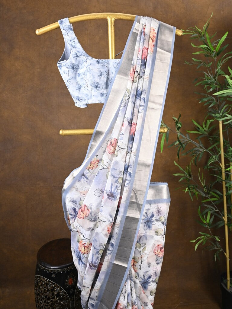 Rocket saree Soft organza saree pastel blue color