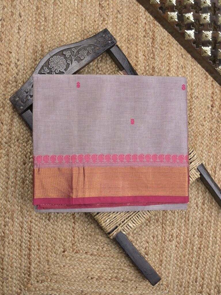 Kanchi cotton saree in light grey color allover checks with self pallu and matching blouse