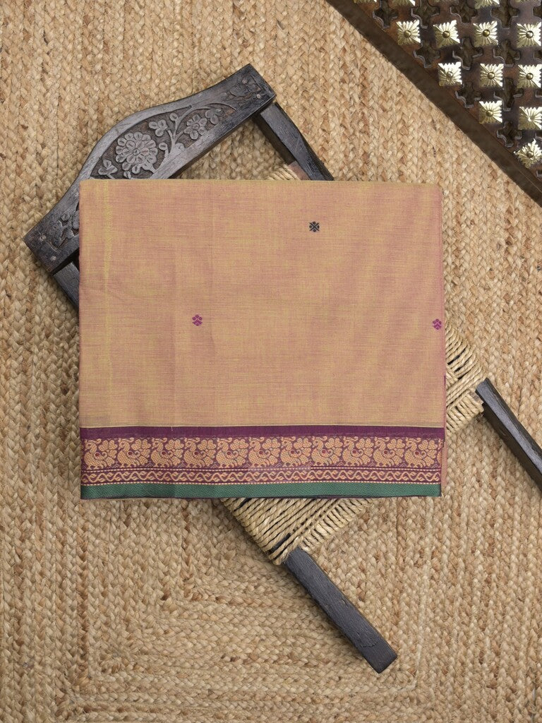 Kanchi cotton saree in beige color allover checks with self pallu and matching blouse