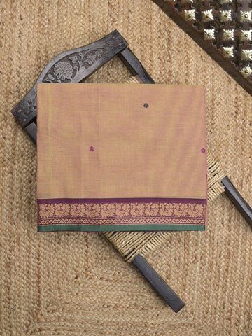 Kanchi cotton saree in beige color allover checks with self pallu and matching blouse