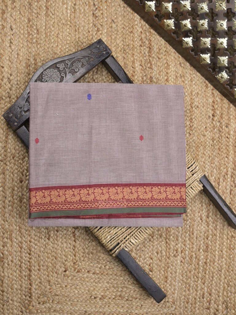 Kanchi cotton saree in grey color allover checks with self pallu and matching blouse
