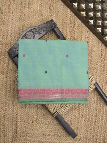 Kanchi cotton saree in light blue color allover checks with self pallu and matching blouse