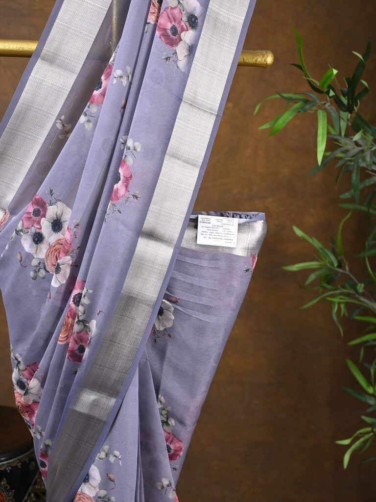 (Rocket saree) Soft organza saree bluish grey color
