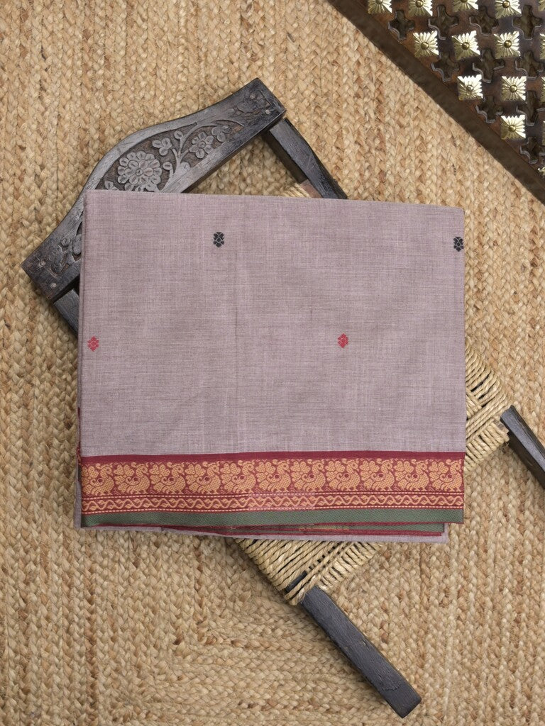 Kanchi cotton saree in grey color allover checks with self pallu and matching blouse