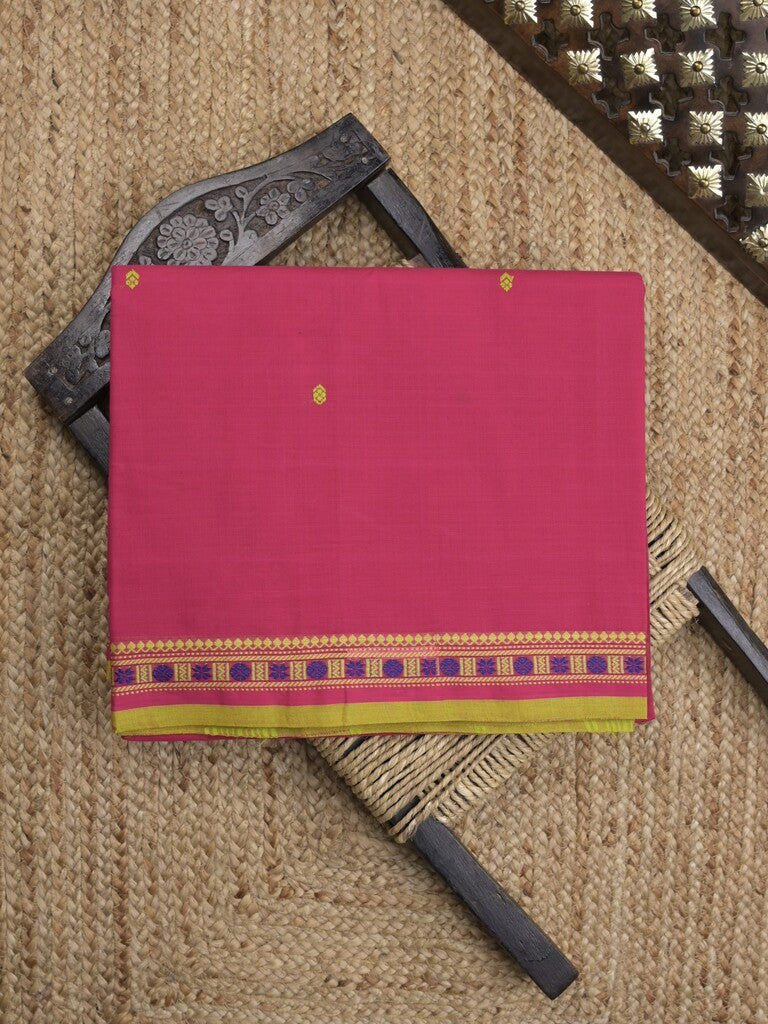 Kanchi cotton saree in pink color allover checks with self pallu and matching blouse