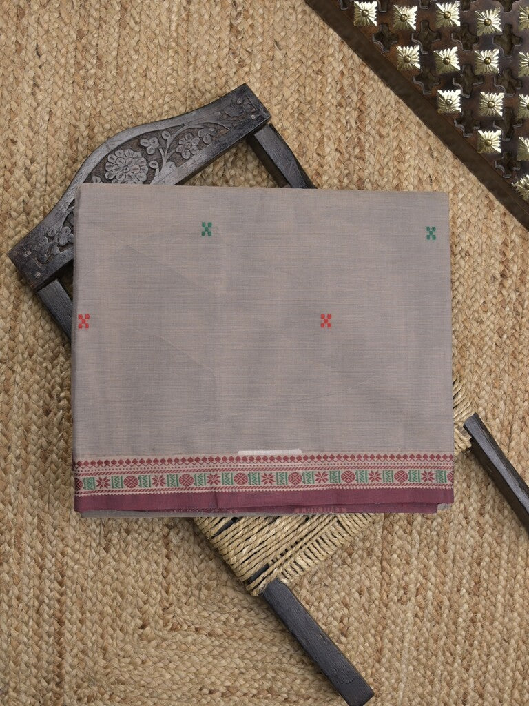 Kanchi cotton saree in grey color allover checks with self pallu and matching blouse