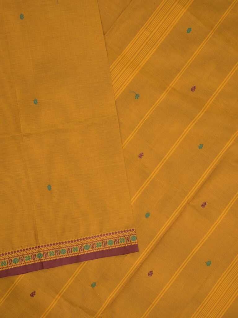 Kanchi cotton saree in golden yellow color allover checks with self pallu and matching blouse