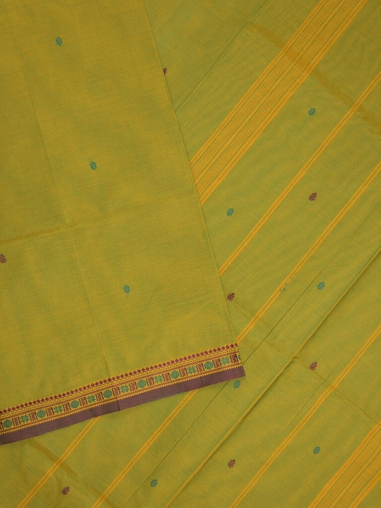Kanchi cotton saree in olive green color allover checks with self pallu and matching blouse