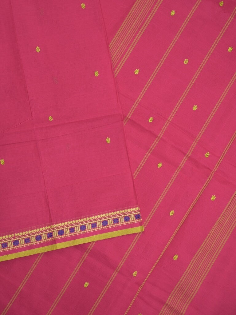 Kanchi cotton saree in pink color allover checks with self pallu and matching blouse