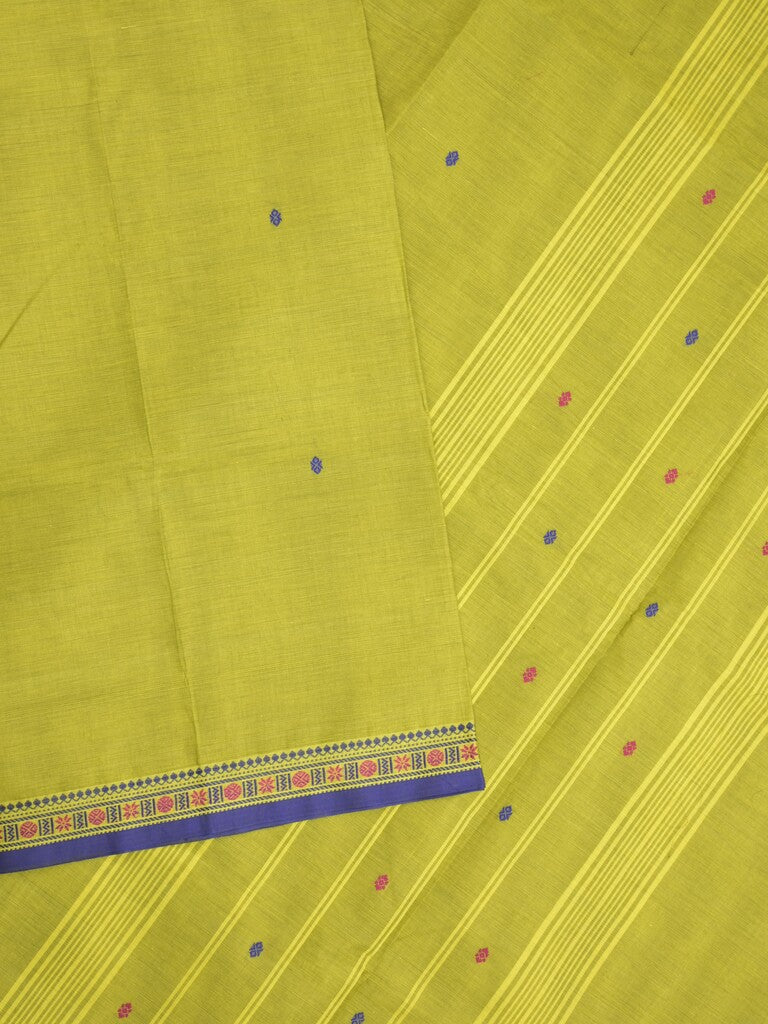 Kanchi cotton saree in parrot green color allover checks with self pallu and matching blouse