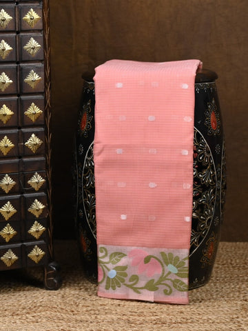 Kota fancy saree peach color allover zari motifs & zari border with self pallu and running blouse