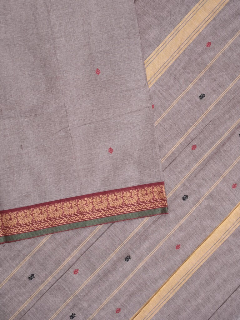 Kanchi cotton saree in grey color allover checks with self pallu and matching blouse