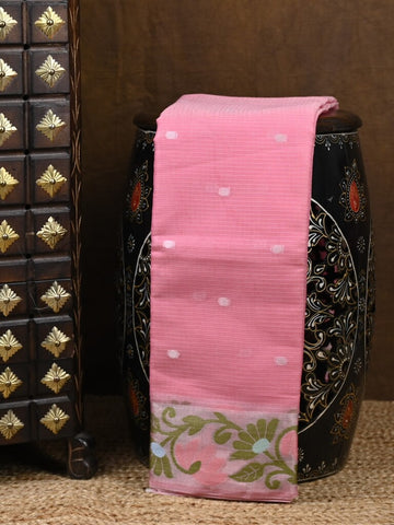Kota fancy saree pink color allover zari motifs & zari border with self pallu and running blouse