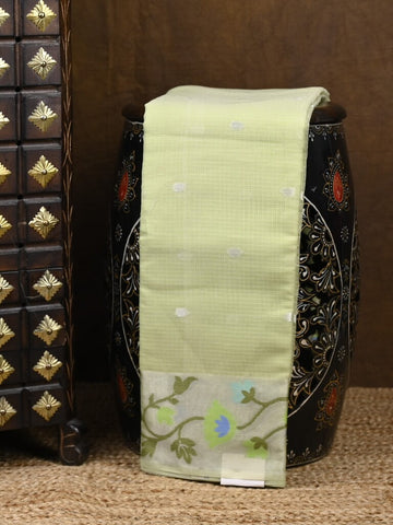 Kota fancy saree light green color allover zari motifs & zari border with self pallu and running blouse