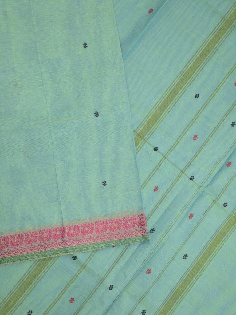 Kanchi cotton saree in light blue color allover checks with self pallu and matching blouse