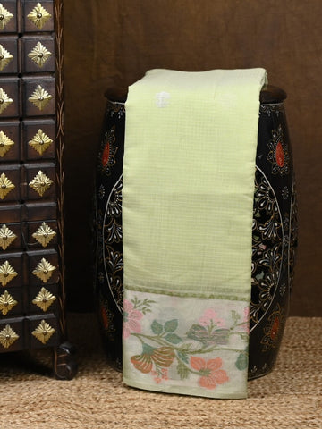 Kota fancy saree light green color allover zari motifs & zari border with self pallu and running blouse