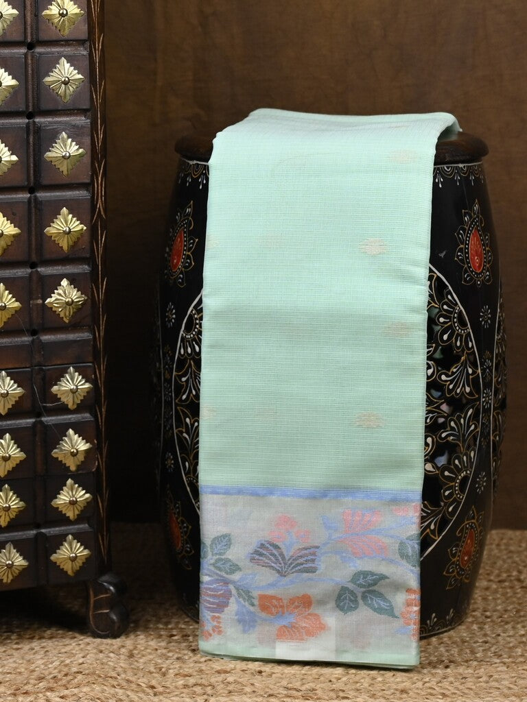 Kota fancy saree light blue color allover zari motifs & zari border with self pallu and running blouse