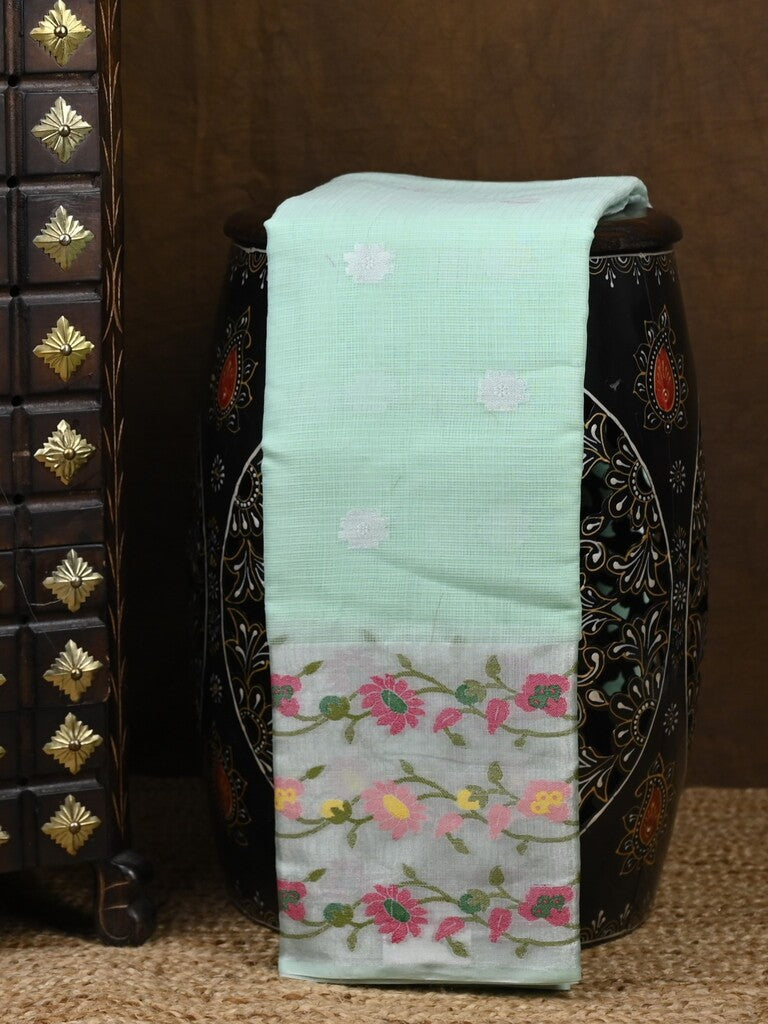 Kota fancy saree light blue color allover zari motifs & zari border with self pallu and running blouse