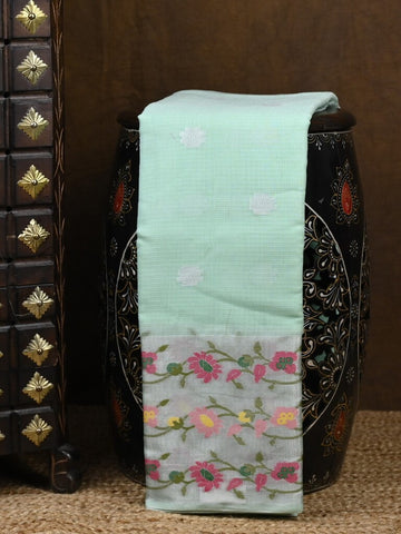 Kota fancy saree light blue color allover zari motifs & zari border with self pallu and running blouse