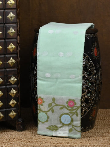 Kota fancy saree light blue color allover zari motifs & zari border with self pallu and running blouse