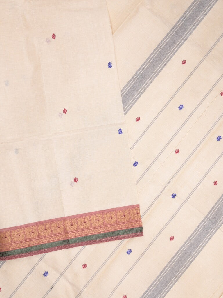 Kanchi cotton saree in cream color allover checks with self pallu and matching blouse