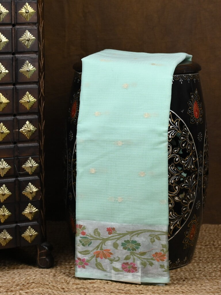 Kota fancy saree light blue color allover zari motifs & zari border with self pallu and running blouse