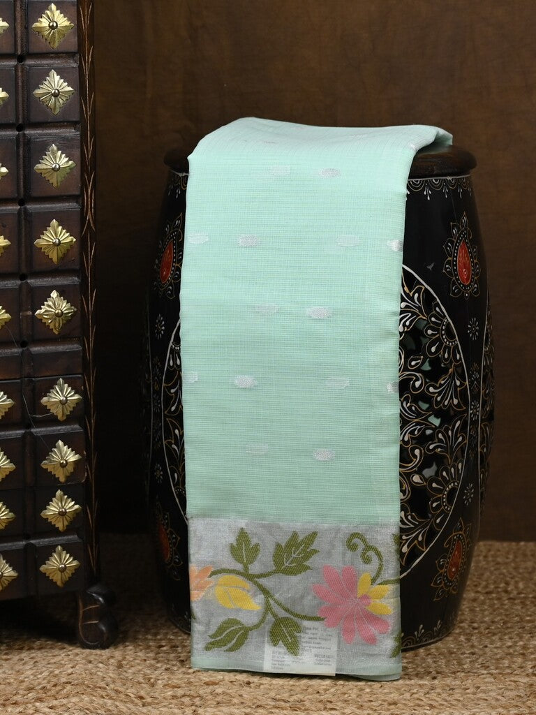 Kota fancy saree light blue color allover zari motifs & zari border with self pallu and running blouse