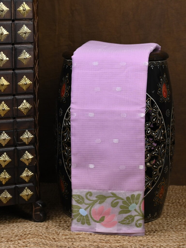 Kota fancy saree lavender color allover zari motifs & zari border with self pallu and running blouse