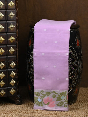 Kota fancy saree lavender color allover zari motifs & zari border with self pallu and running blouse