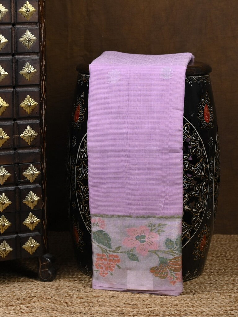 Kota fancy saree lavender color allover zari motifs & zari border with self pallu and running blouse