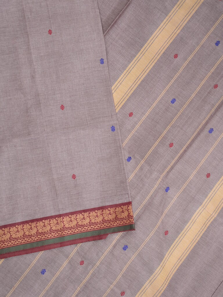 Kanchi cotton saree in grey color allover checks with self pallu and matching blouse