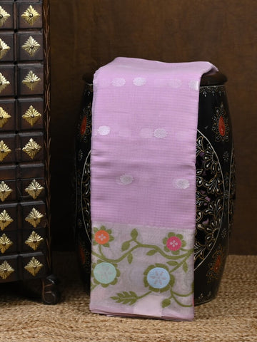 Kota fancy saree lavender color allover zari motifs & zari border with self pallu and running blouse